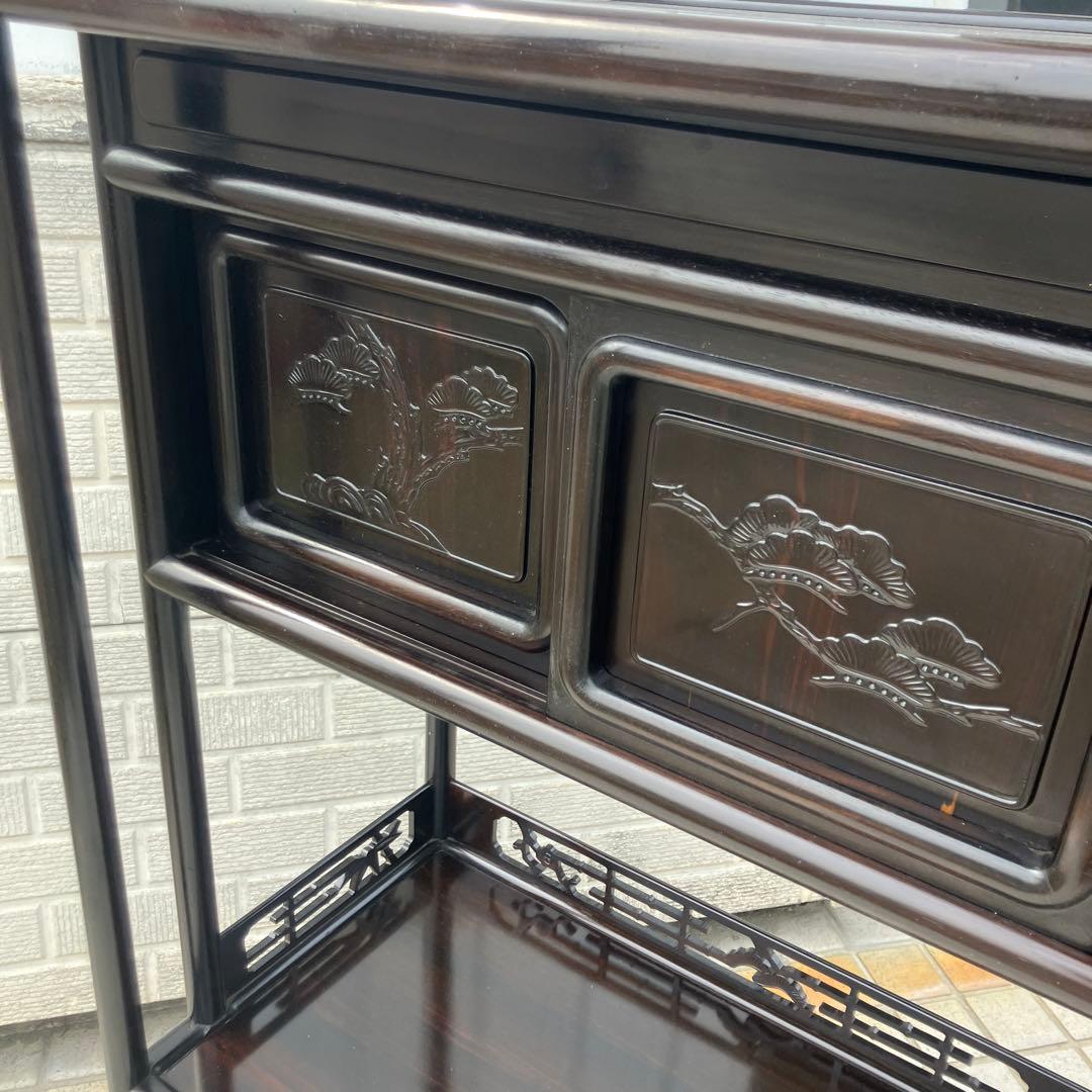 唐木家具 紫檀 茶箪笥 飾り棚 中国骨董 李朝 唐草透彫り サイドボード 古家具