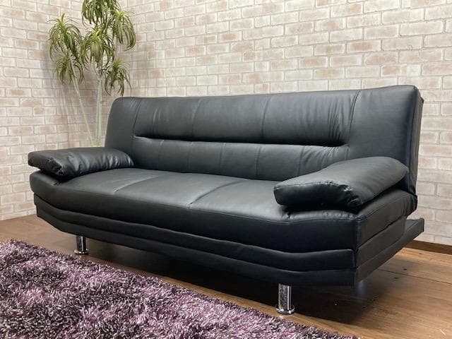 革張りソファーベッド　ブラック　ゆったりサイズ　新品