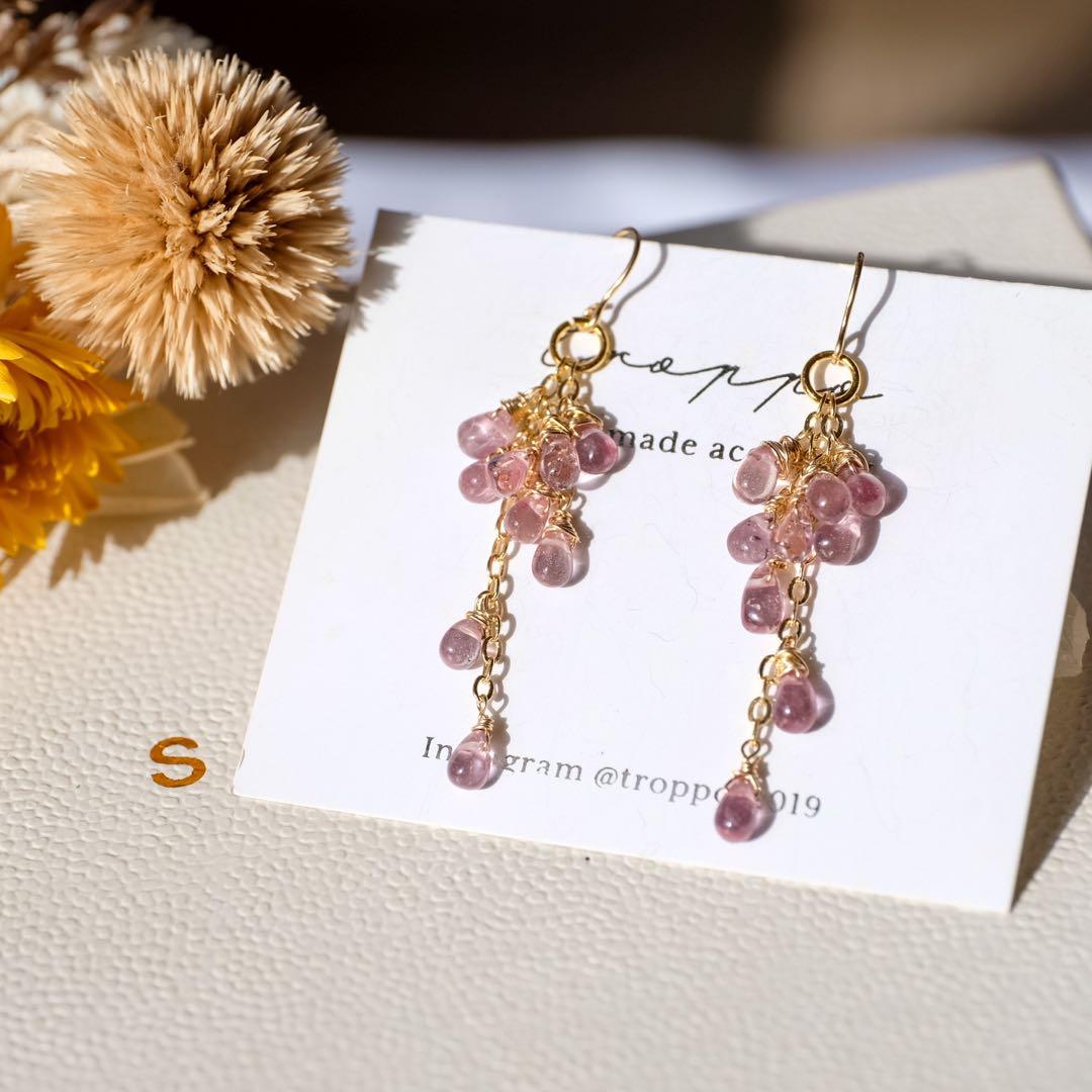 希少石！14kgfドラゴンガーネットたわわピアス/イヤリング