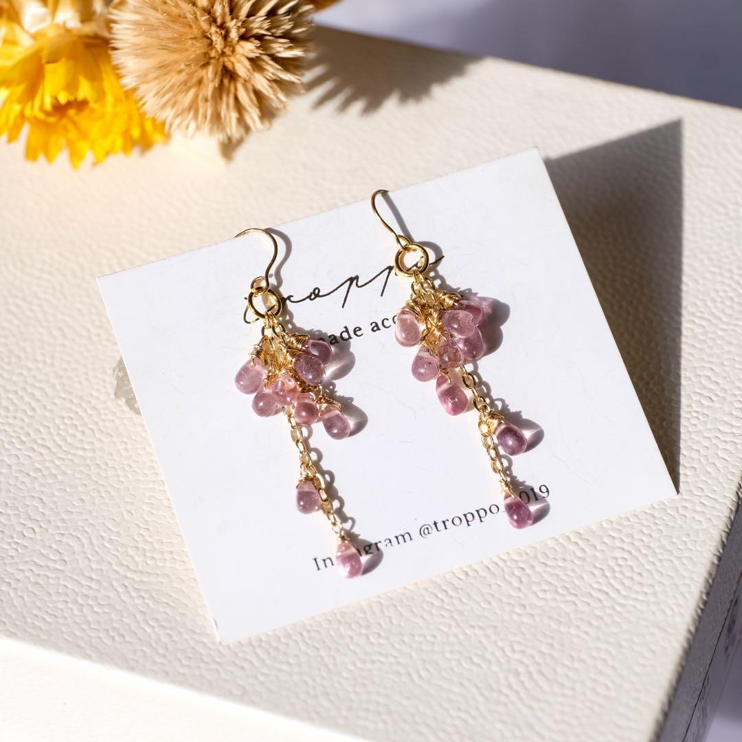 希少石！14kgfドラゴンガーネットたわわピアス/イヤリング