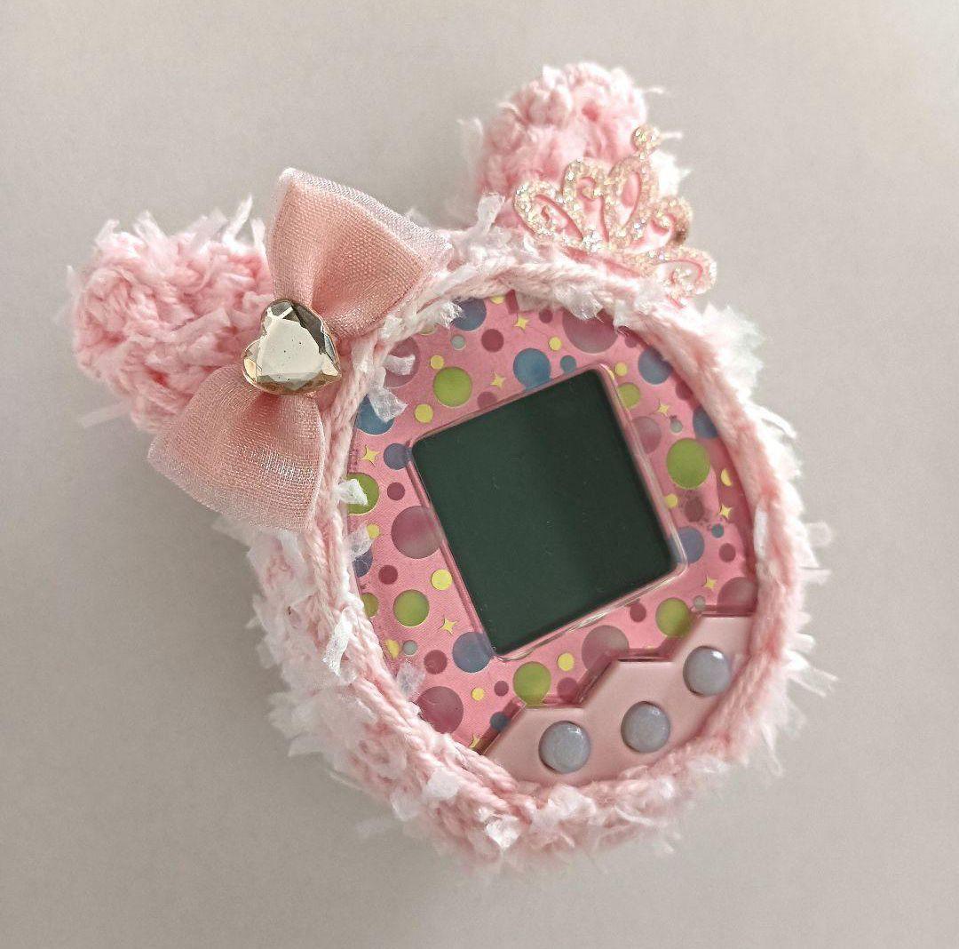 たまごっちパラダイスカバー ふわ可愛くまちゃん♡ りぼん うす紫 ラメ糸