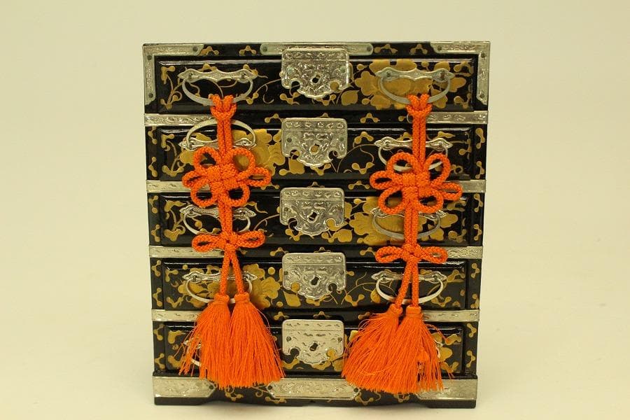 ミニチュア 雛道具 木製 蒔絵家具 重箱 針 鏡 揃い セット(ZE359