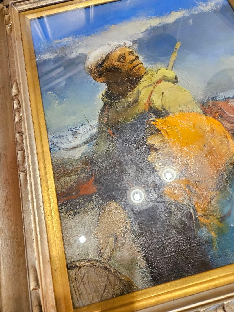 工藤和男「陽光の浜」油彩 F6号 創元会元会長 労働者の賛歌 一枚の繪