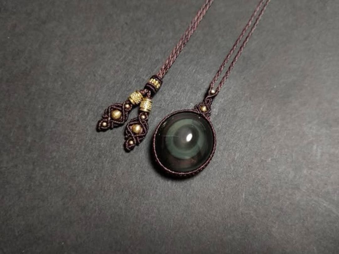 レインボーオブシディアン　マクラメネックレス