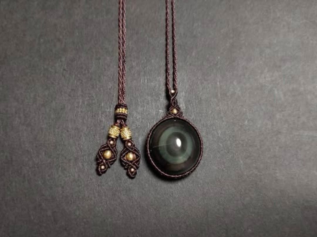 レインボーオブシディアン　マクラメネックレス