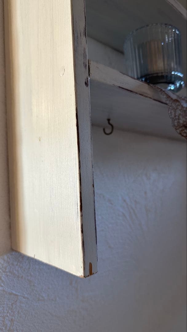 アンティーク木製壁掛け棚 4段 ホワイト