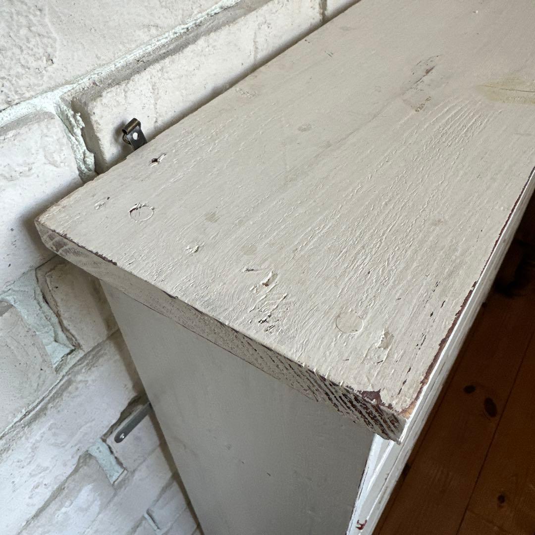 アンティーク木製壁掛け棚 4段 ホワイト