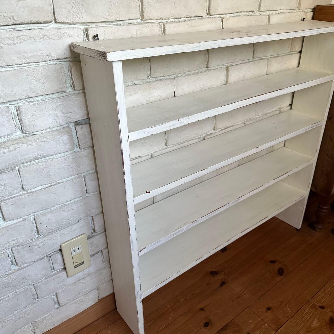 アンティーク木製壁掛け棚 4段 ホワイト