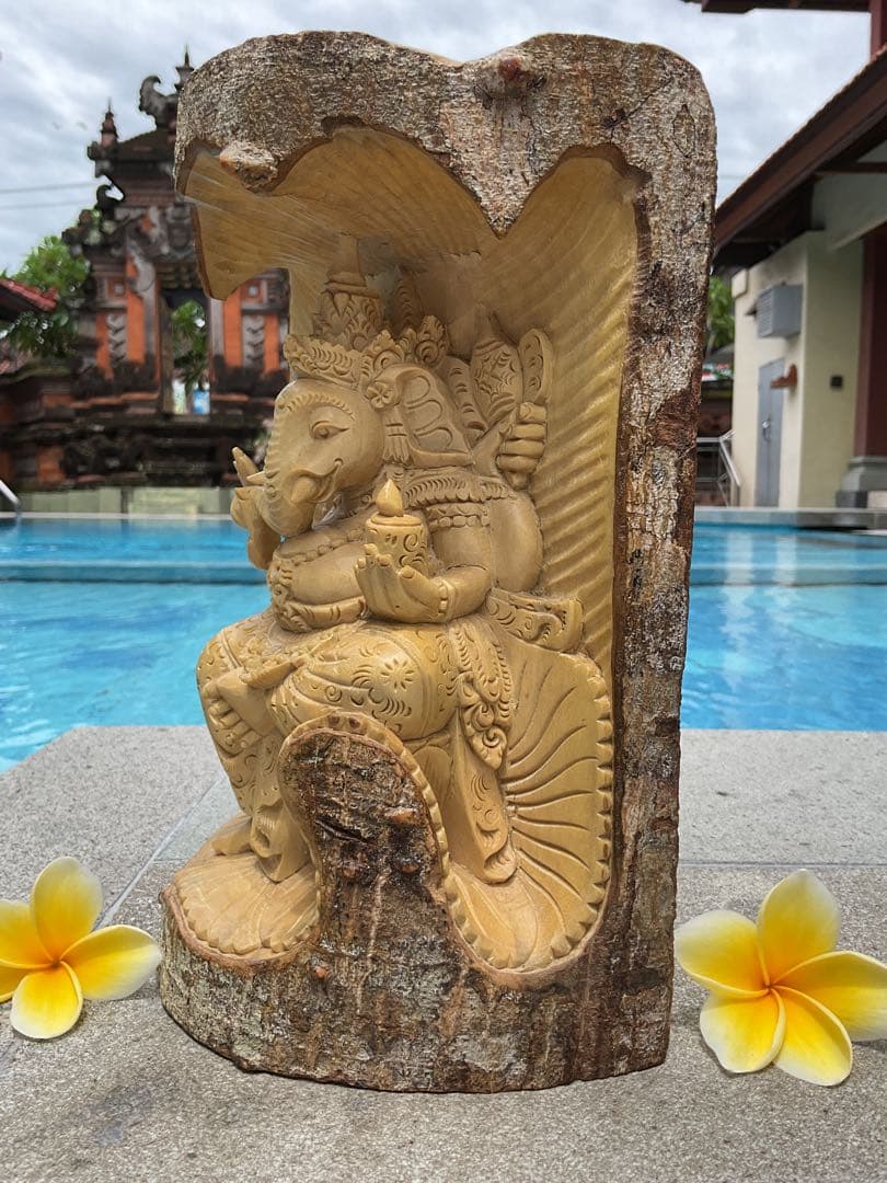 「特別価格」ガネーシャ像(夢をかなえる神様)木彫り H 25.5cm