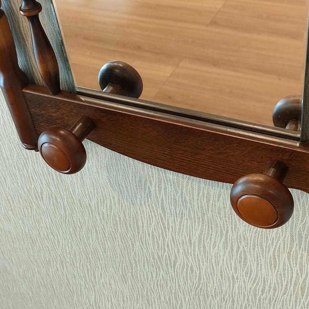 〈美品〉アンティーク　ウォールミラー　フック付き　鏡付きハンガーラック