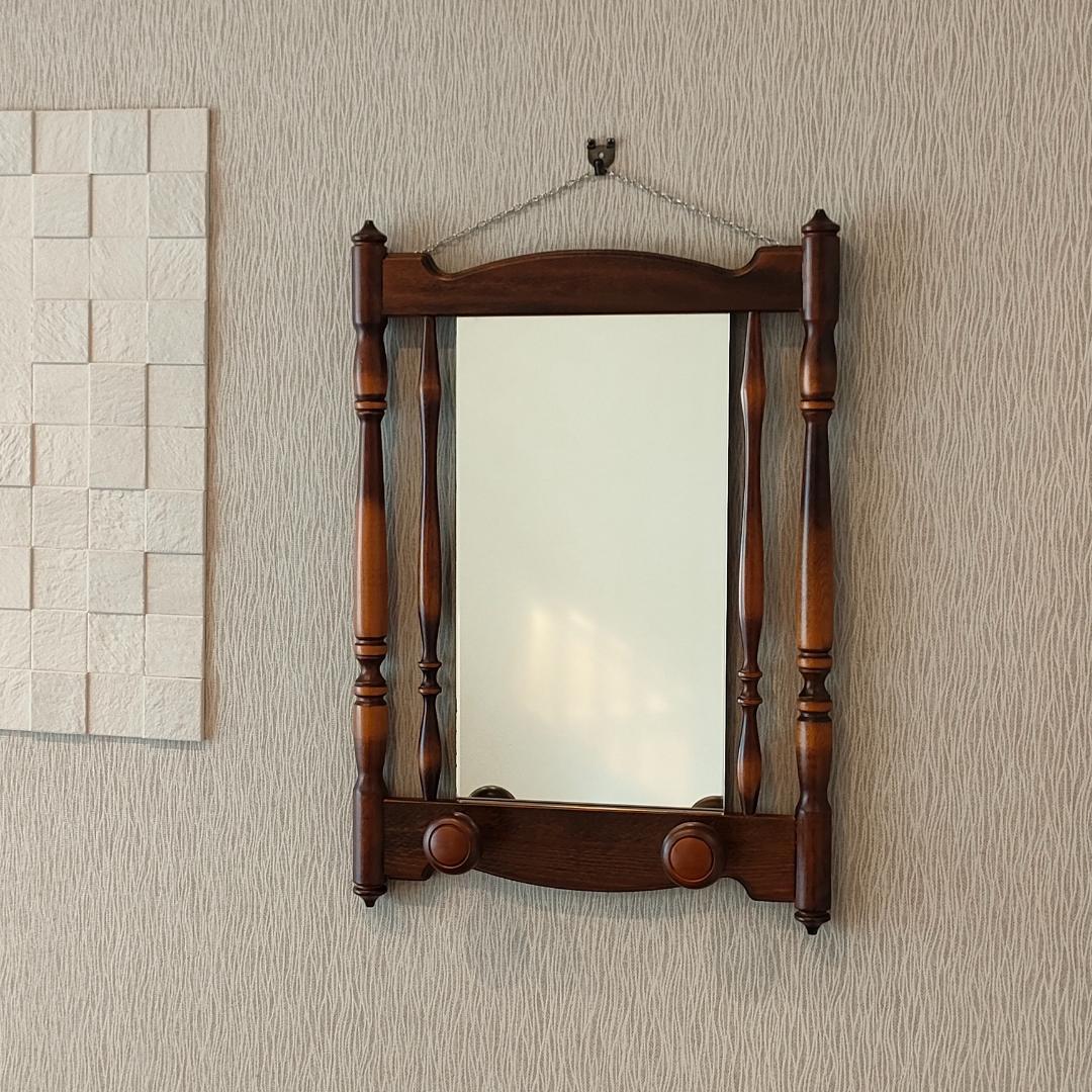 〈美品〉アンティーク　ウォールミラー　フック付き　鏡付きハンガーラック