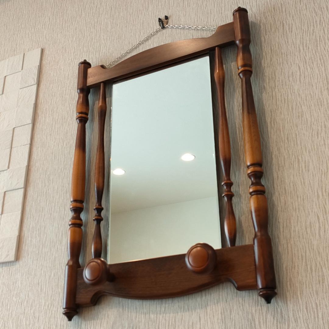 〈美品〉アンティーク　ウォールミラー　フック付き　鏡付きハンガーラック