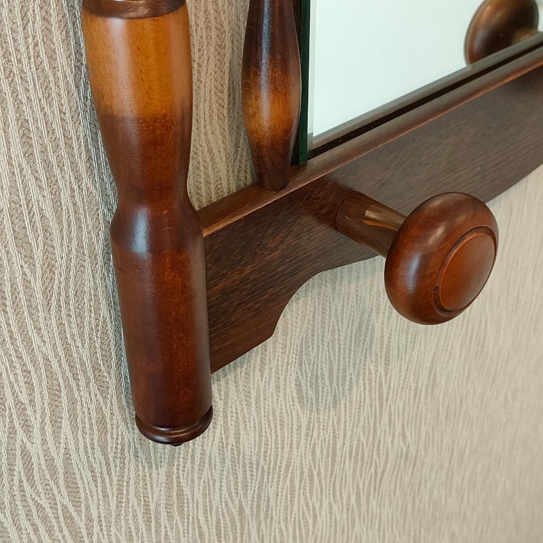 〈美品〉アンティーク　ウォールミラー　フック付き　鏡付きハンガーラック