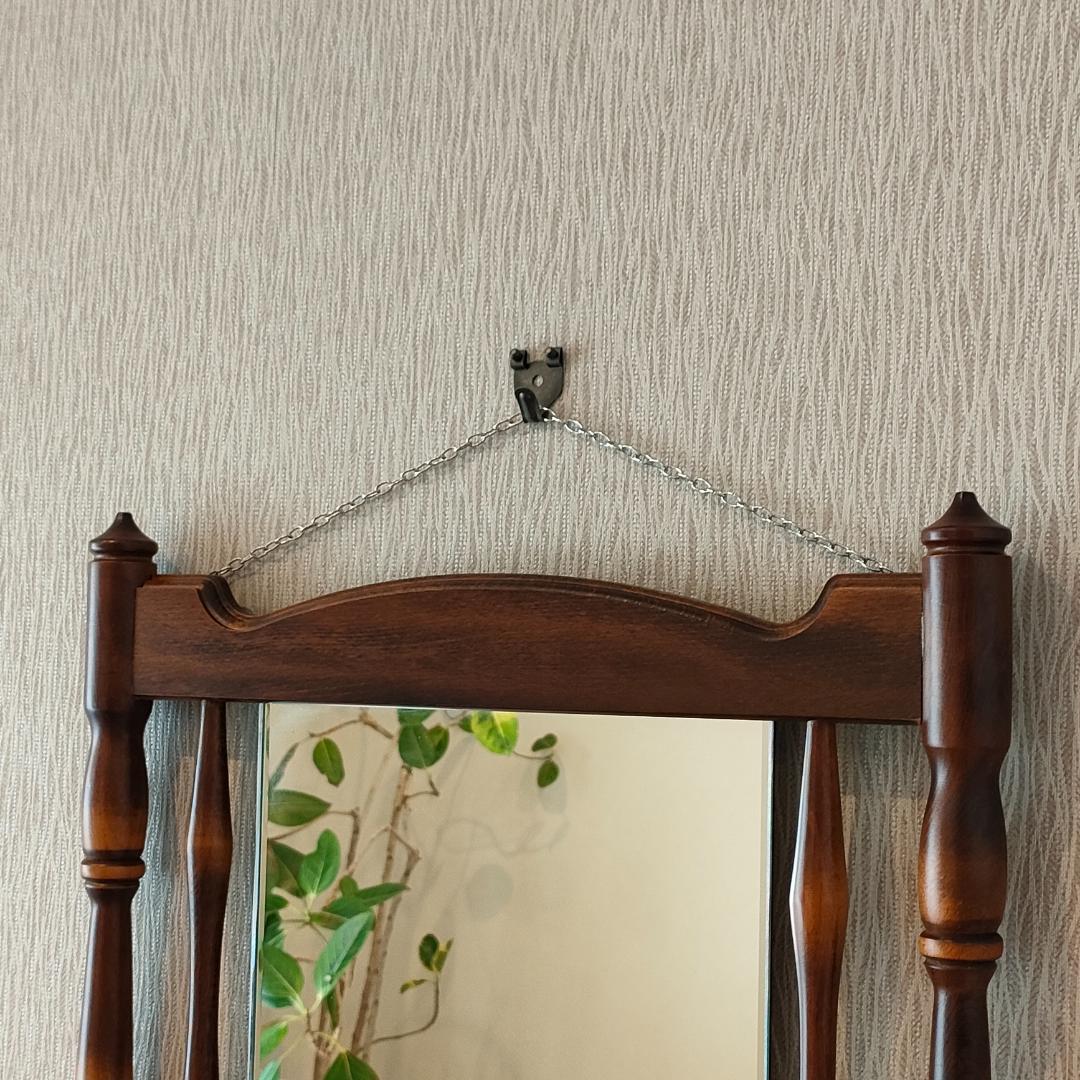 〈美品〉アンティーク　ウォールミラー　フック付き　鏡付きハンガーラック