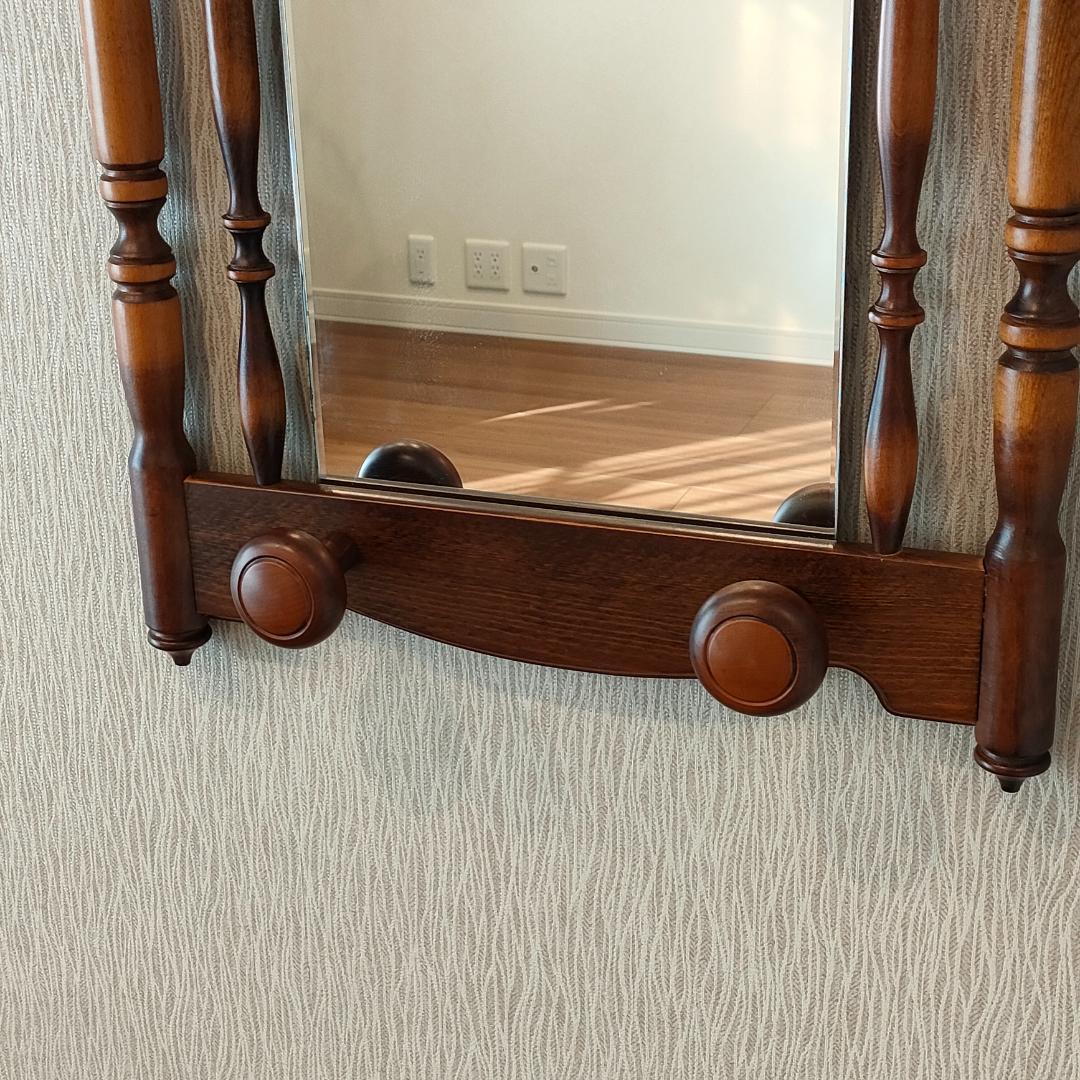 〈美品〉アンティーク　ウォールミラー　フック付き　鏡付きハンガーラック