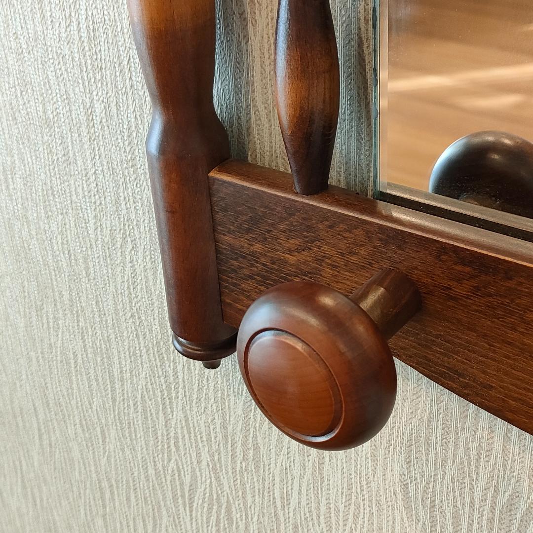 〈美品〉アンティーク　ウォールミラー　フック付き　鏡付きハンガーラック