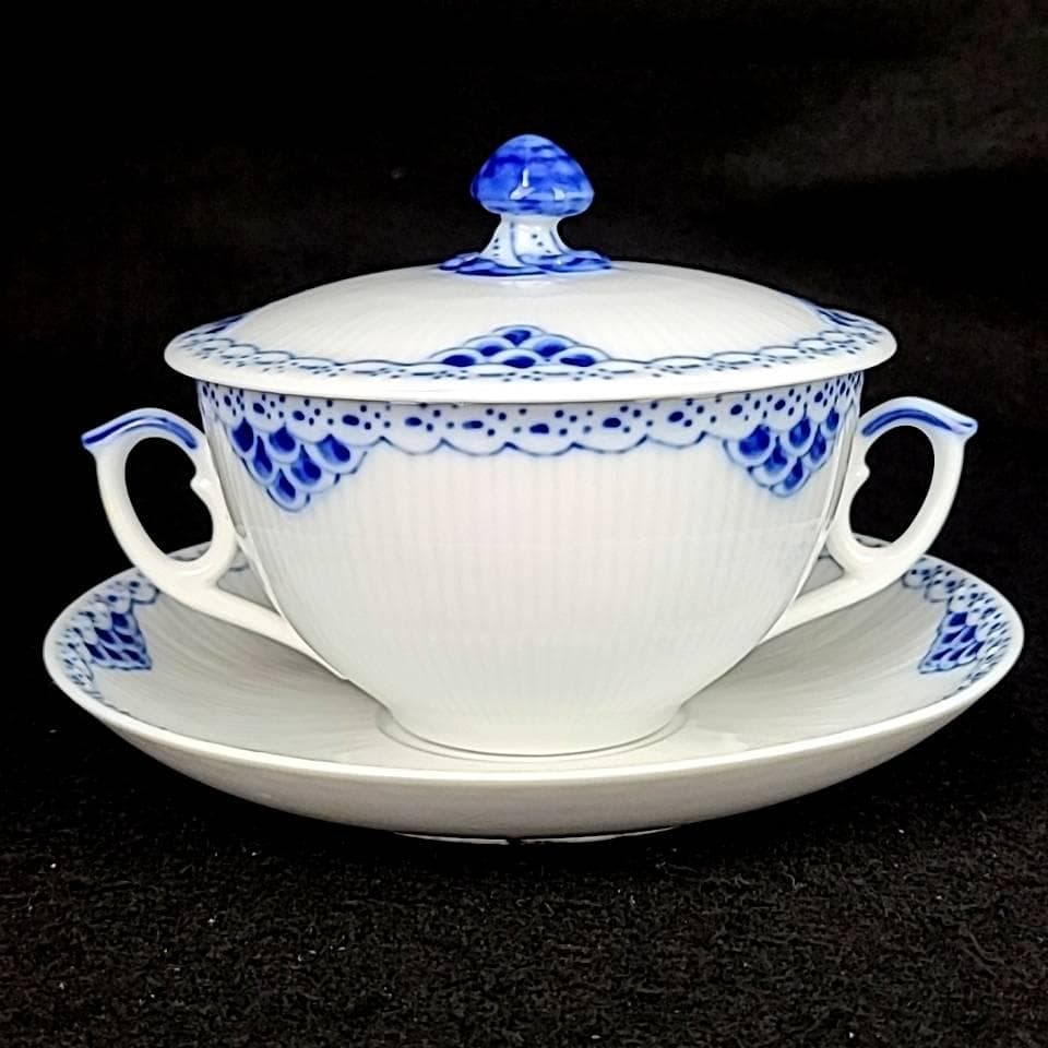 ♪美品♪ロイヤルコペンハーゲン　プリンセス　ブルー　スープカップ　蓋付き　3客