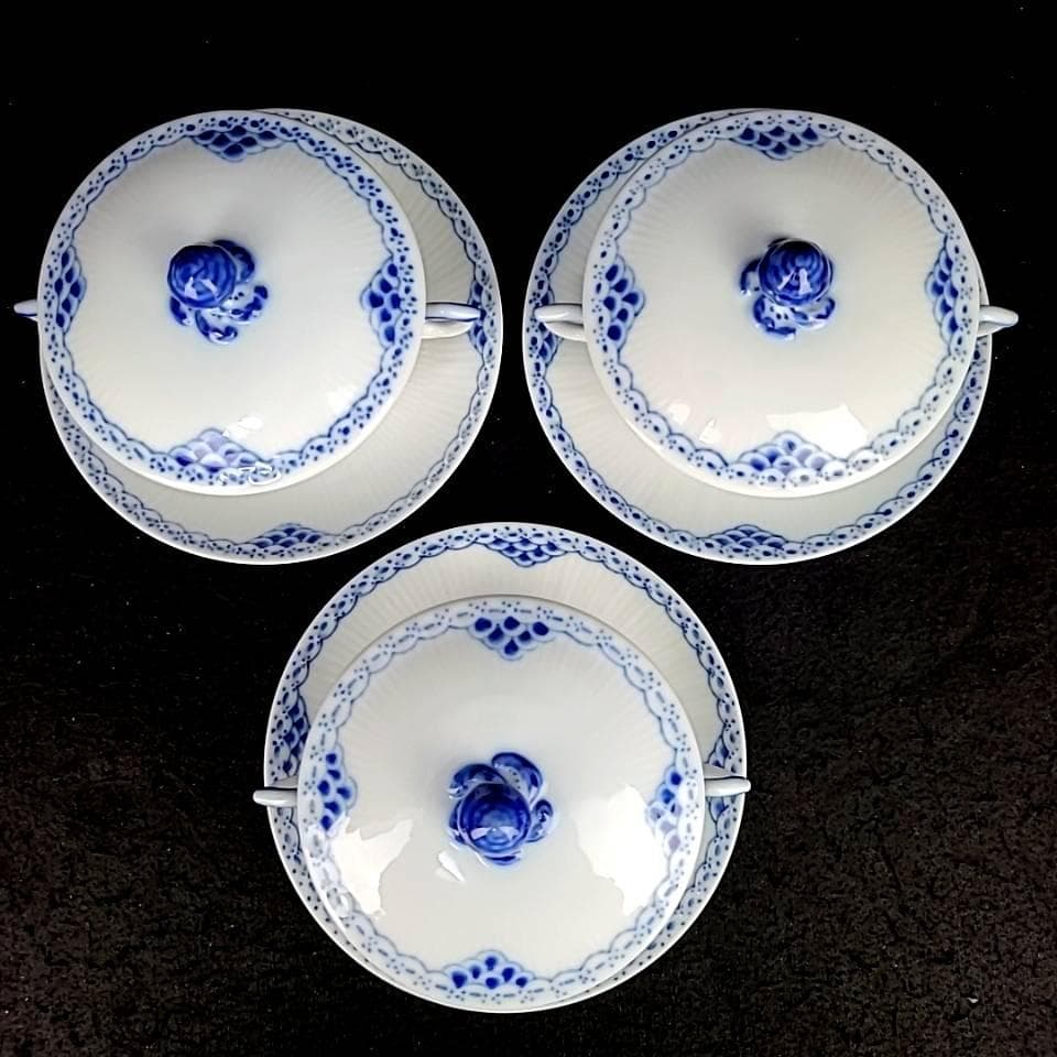 ♪美品♪ロイヤルコペンハーゲン　プリンセス　ブルー　スープカップ　蓋付き　3客