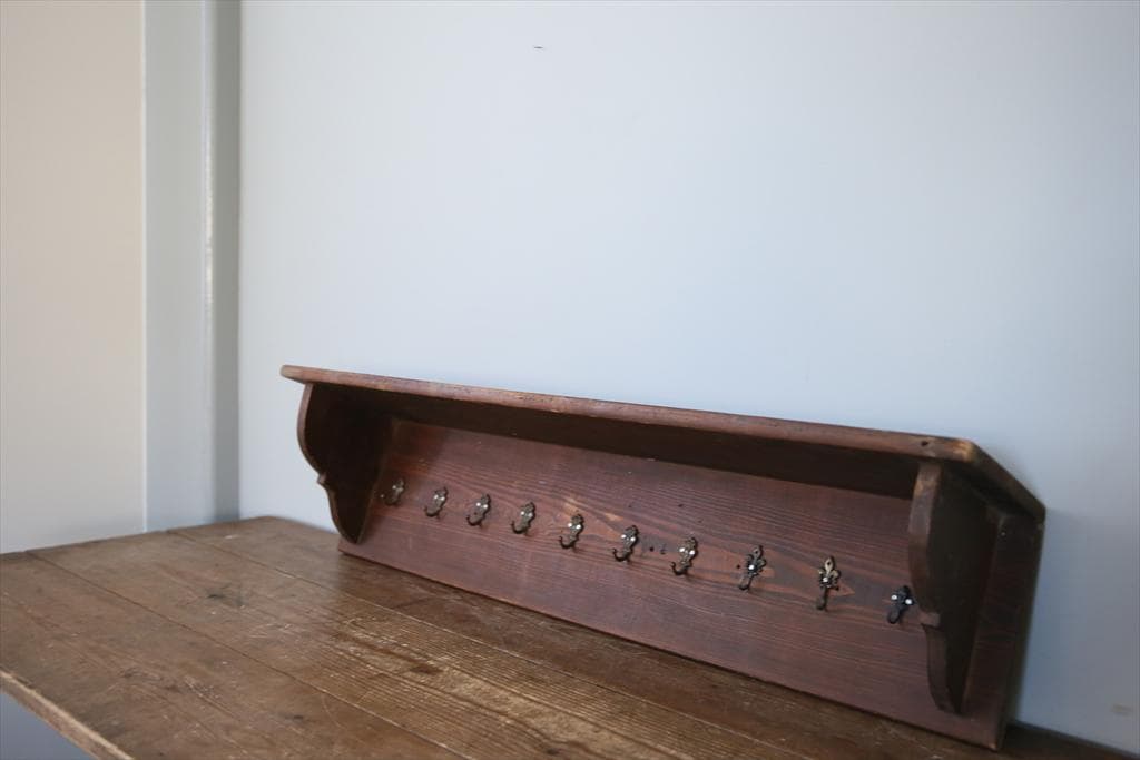 フランスアンティーク木製ウォールフック/シェルフ/壁掛けラック(90-55)