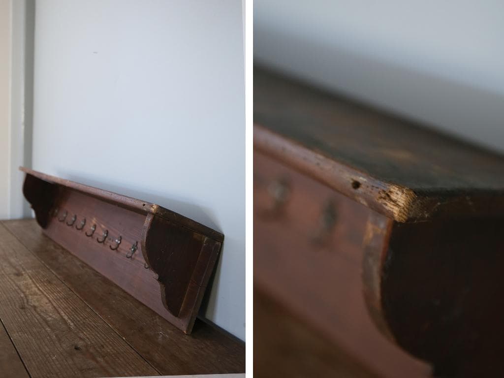 フランスアンティーク木製ウォールフック/シェルフ/壁掛けラック(90-55)