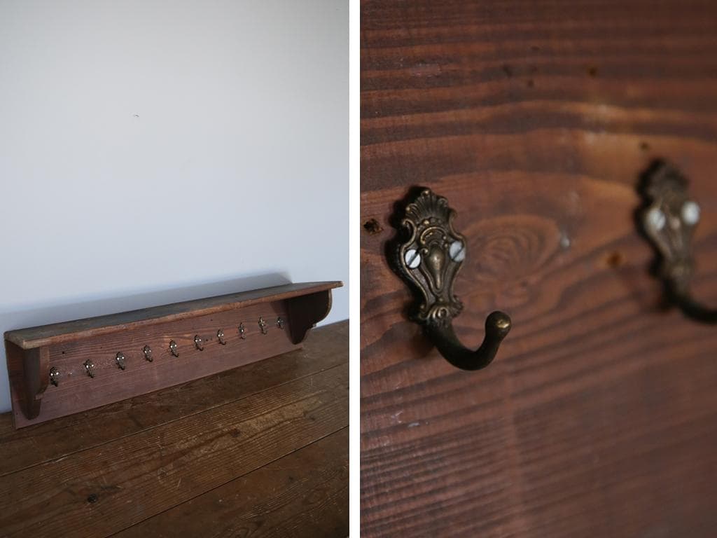 フランスアンティーク木製ウォールフック/シェルフ/壁掛けラック(90-55)