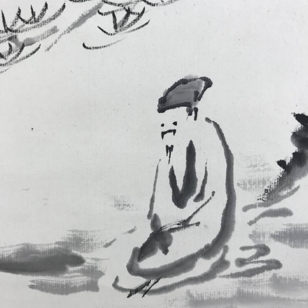 真作】田中柏陰/鶴人物画賛/山水図/掛軸☆宝船☆AD-422