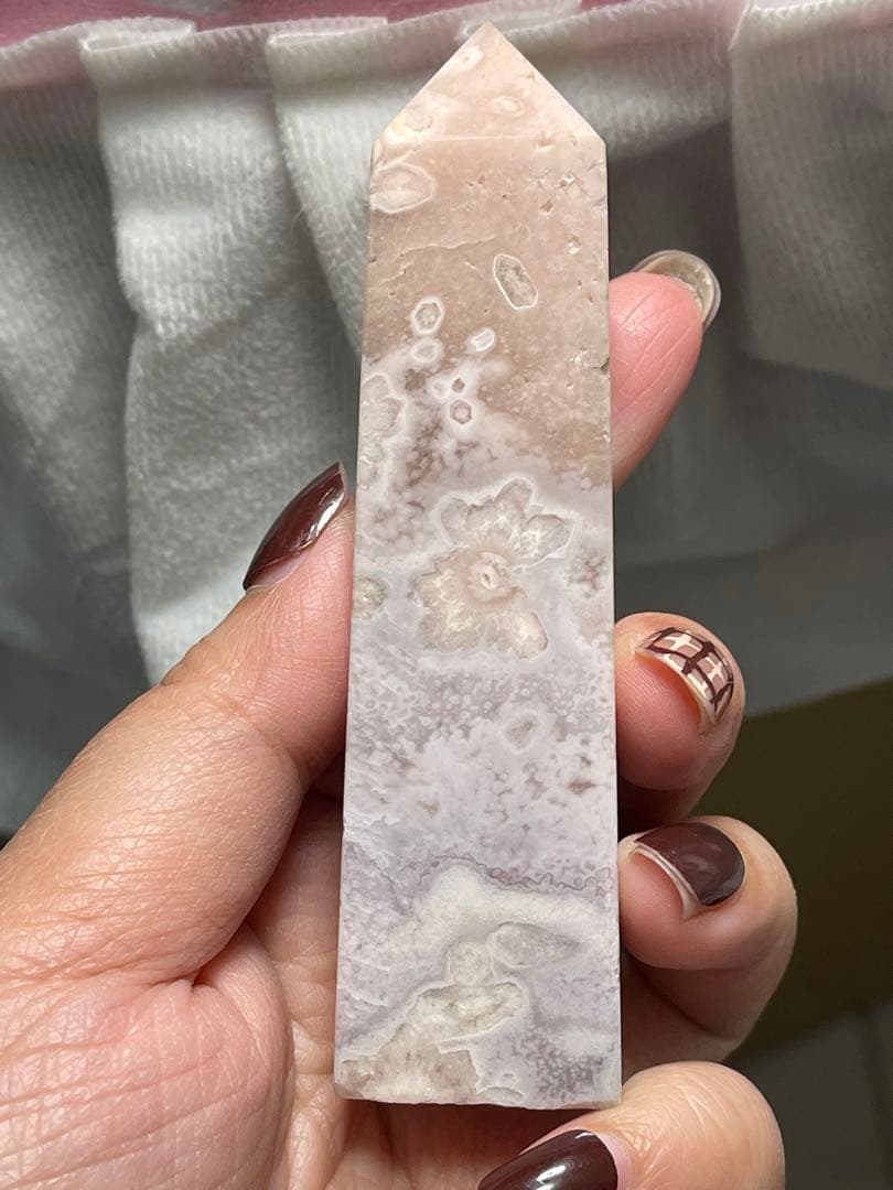 ピンクアメジストタワー 桜瑪瑙 天然石　丸玉　台座付き　4点セット　バラ不可