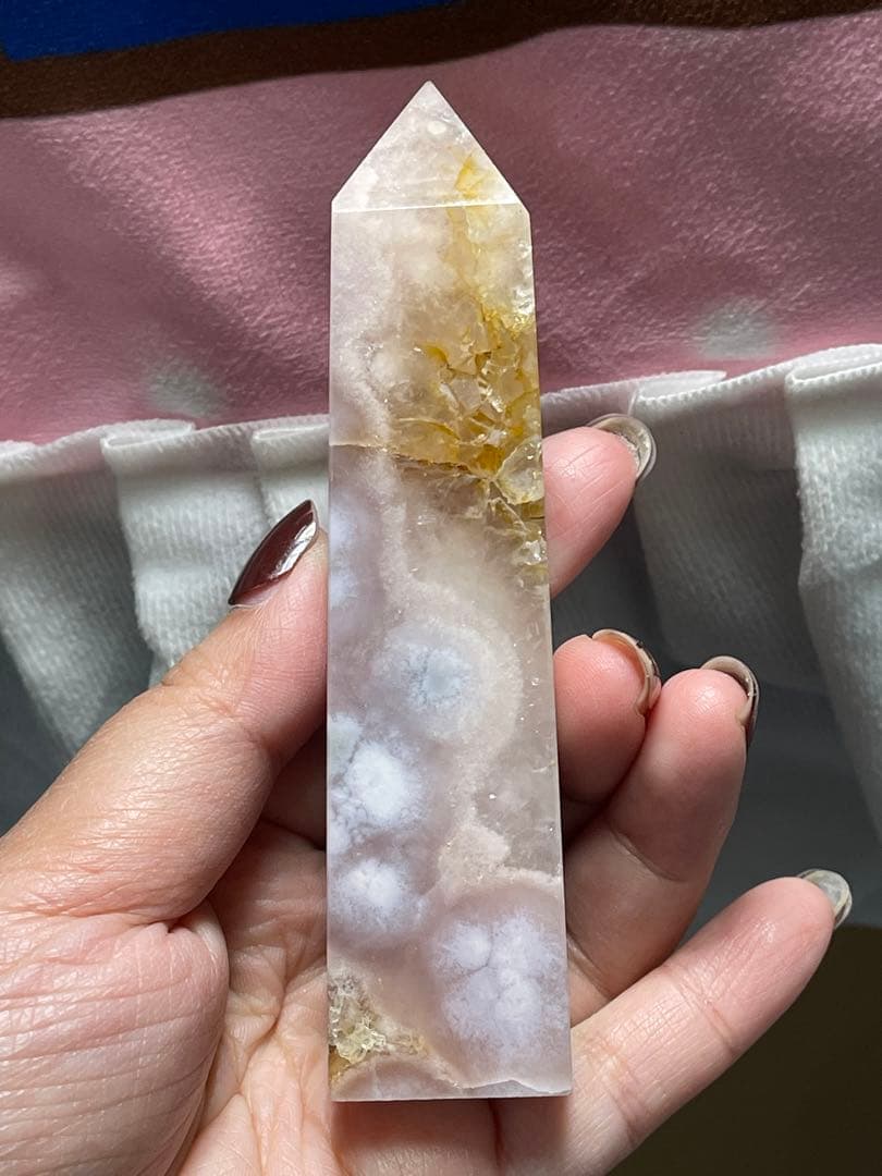 ピンクアメジストタワー 桜瑪瑙 天然石　丸玉　台座付き　4点セット　バラ不可