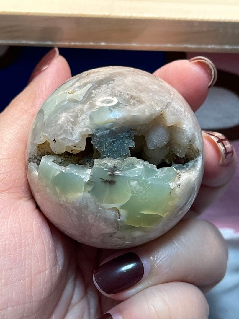 ピンクアメジストタワー 桜瑪瑙 天然石　丸玉　台座付き　4点セット　バラ不可