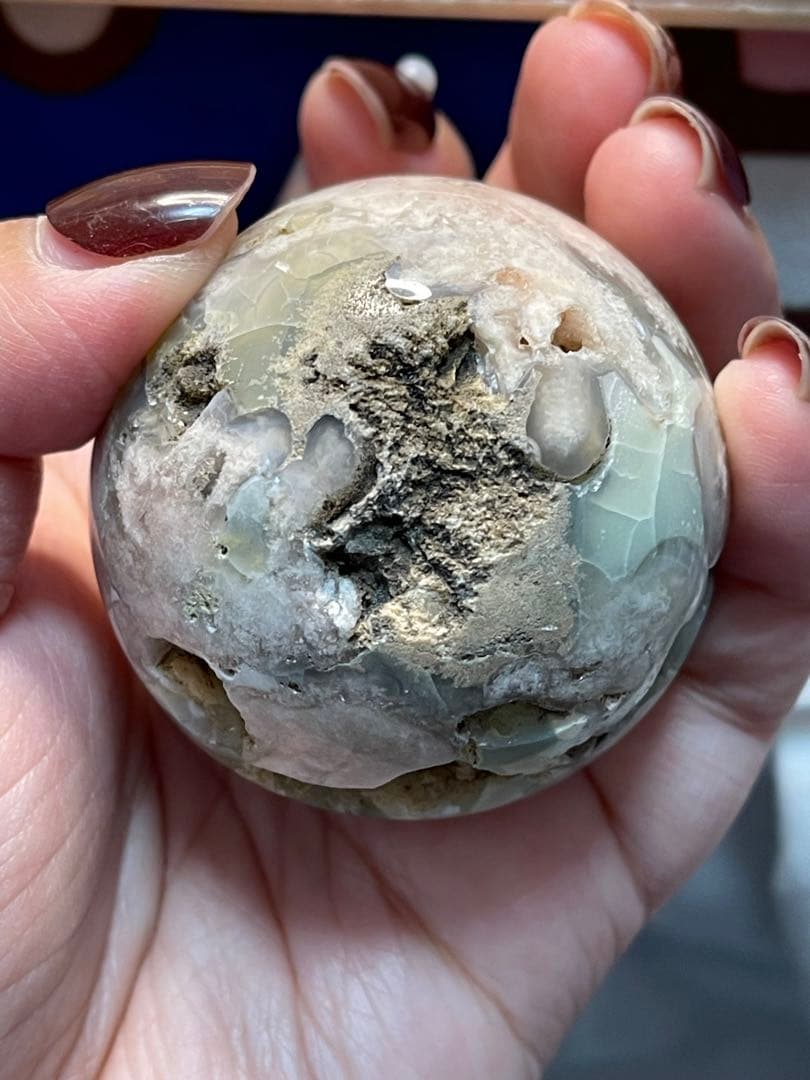 ピンクアメジストタワー 桜瑪瑙 天然石　丸玉　台座付き　4点セット　バラ不可