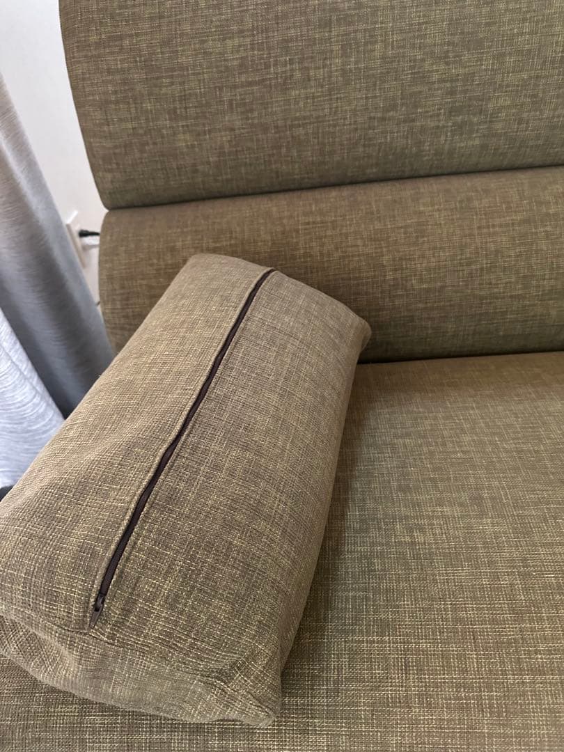 【美品/値下げ交渉OK】3Pソファ グリーン 天然木材