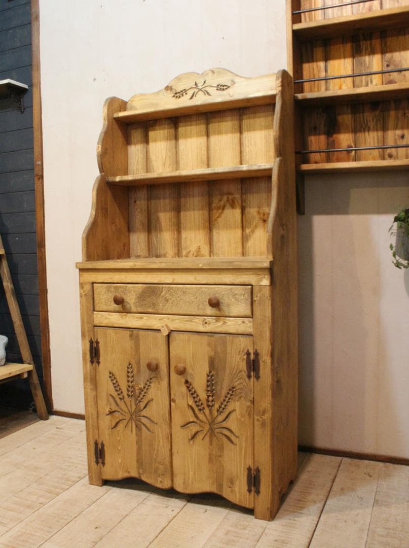 ハンドメイド　1ドロワ麦穂のカップボード