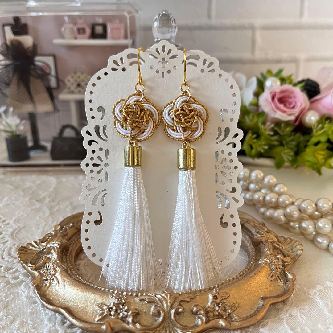 ☆❤️ ピアス　水引　水引き　梅結びイヤリング　和装　　タッセル　着物