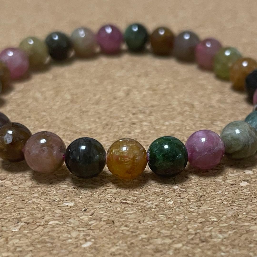 【虹色の調和】ミックストルマリン 約6.7㎜ 16㎝ 天然石 ブレスレット