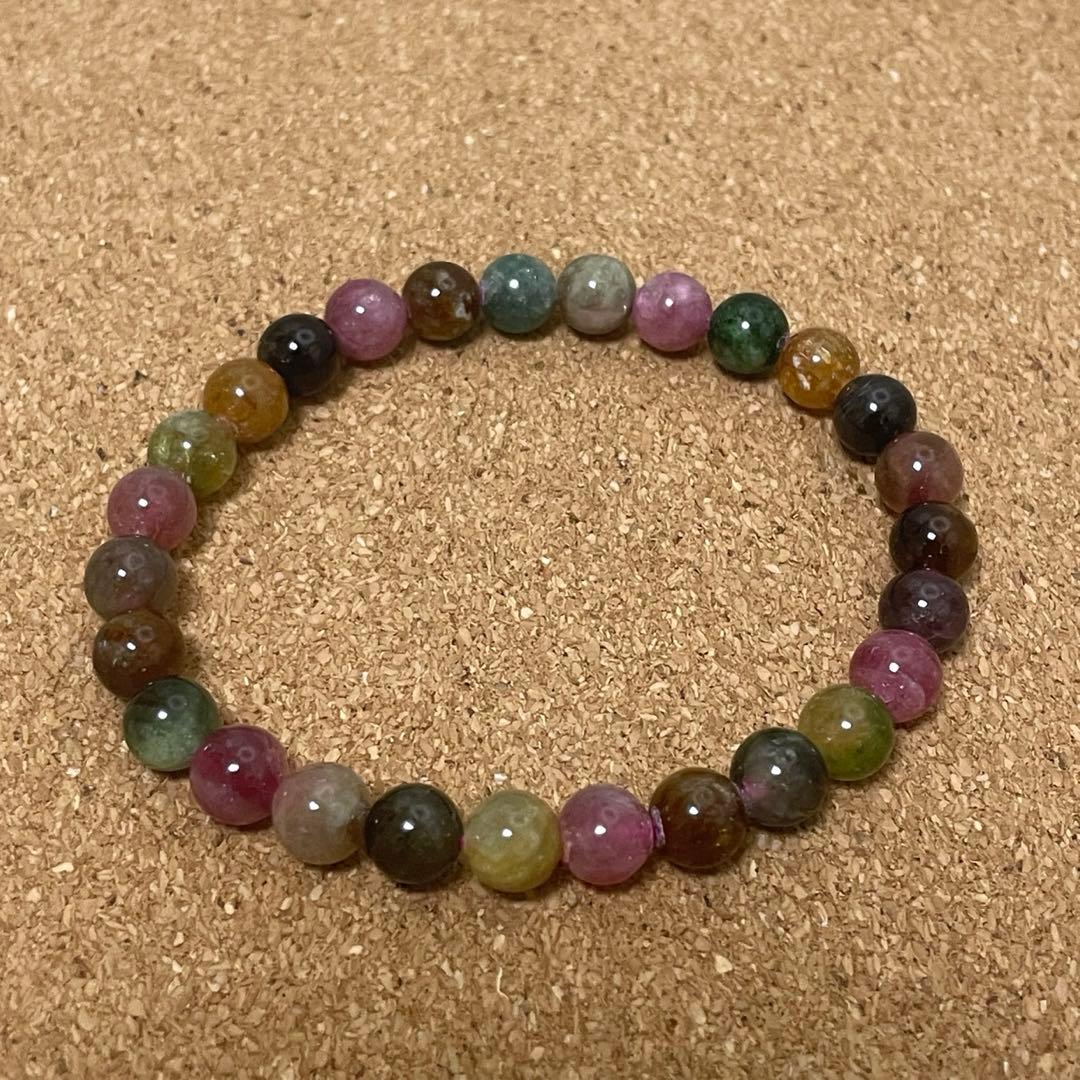 【虹色の調和】ミックストルマリン 約6.7㎜ 16㎝ 天然石 ブレスレット