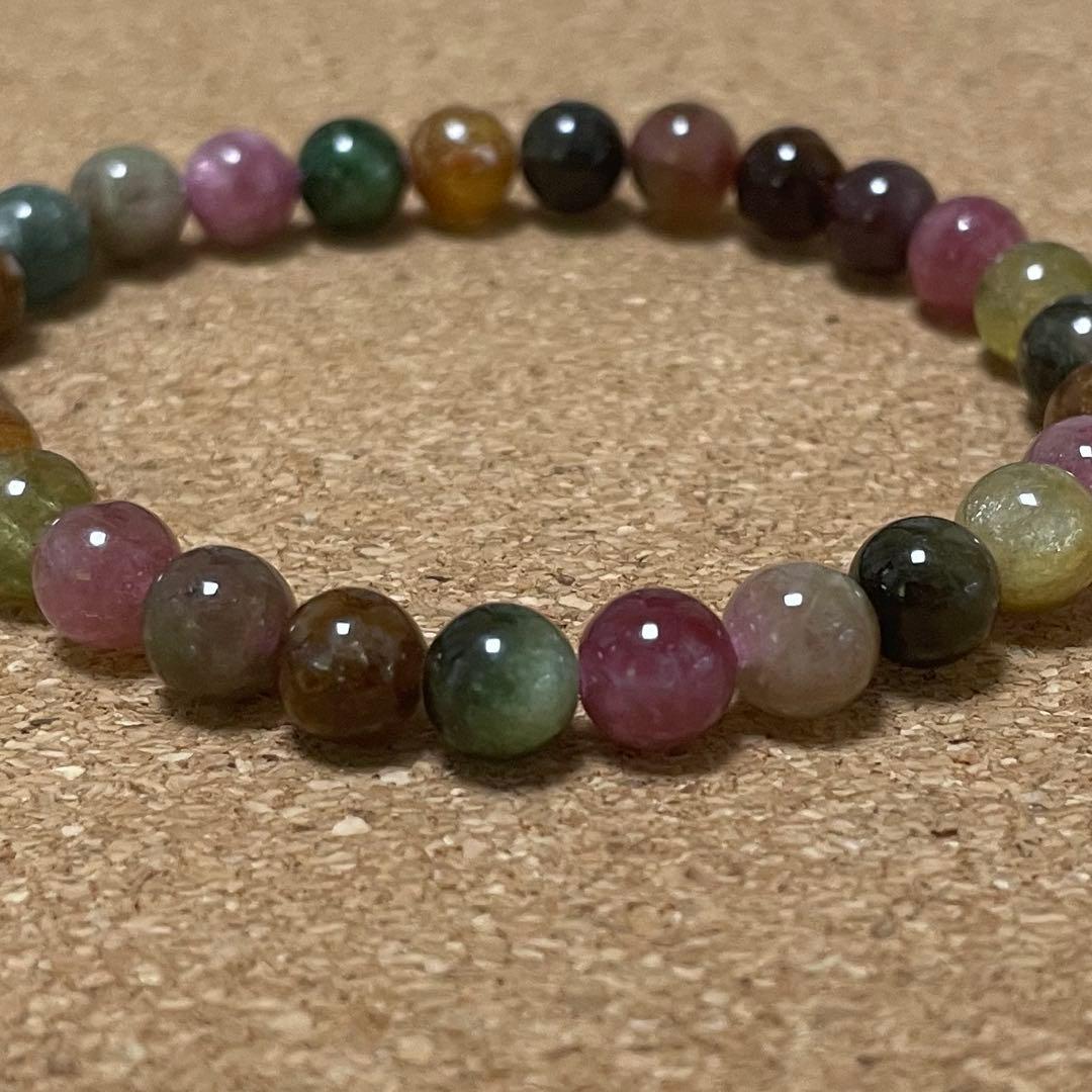 【虹色の調和】ミックストルマリン 約6.7㎜ 16㎝ 天然石 ブレスレット