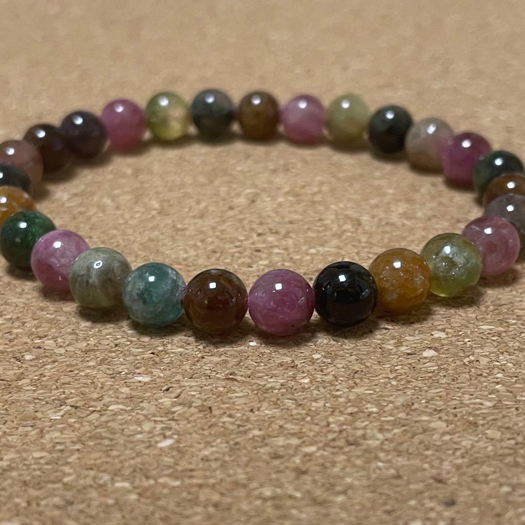 【虹色の調和】ミックストルマリン 約6.7㎜ 16㎝ 天然石 ブレスレット