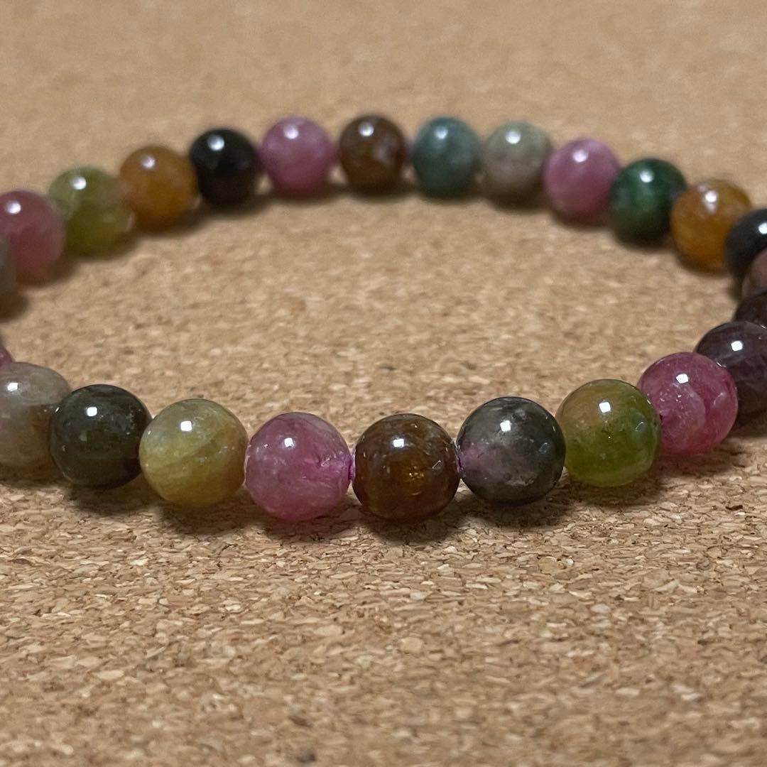 【虹色の調和】ミックストルマリン 約6.7㎜ 16㎝ 天然石 ブレスレット