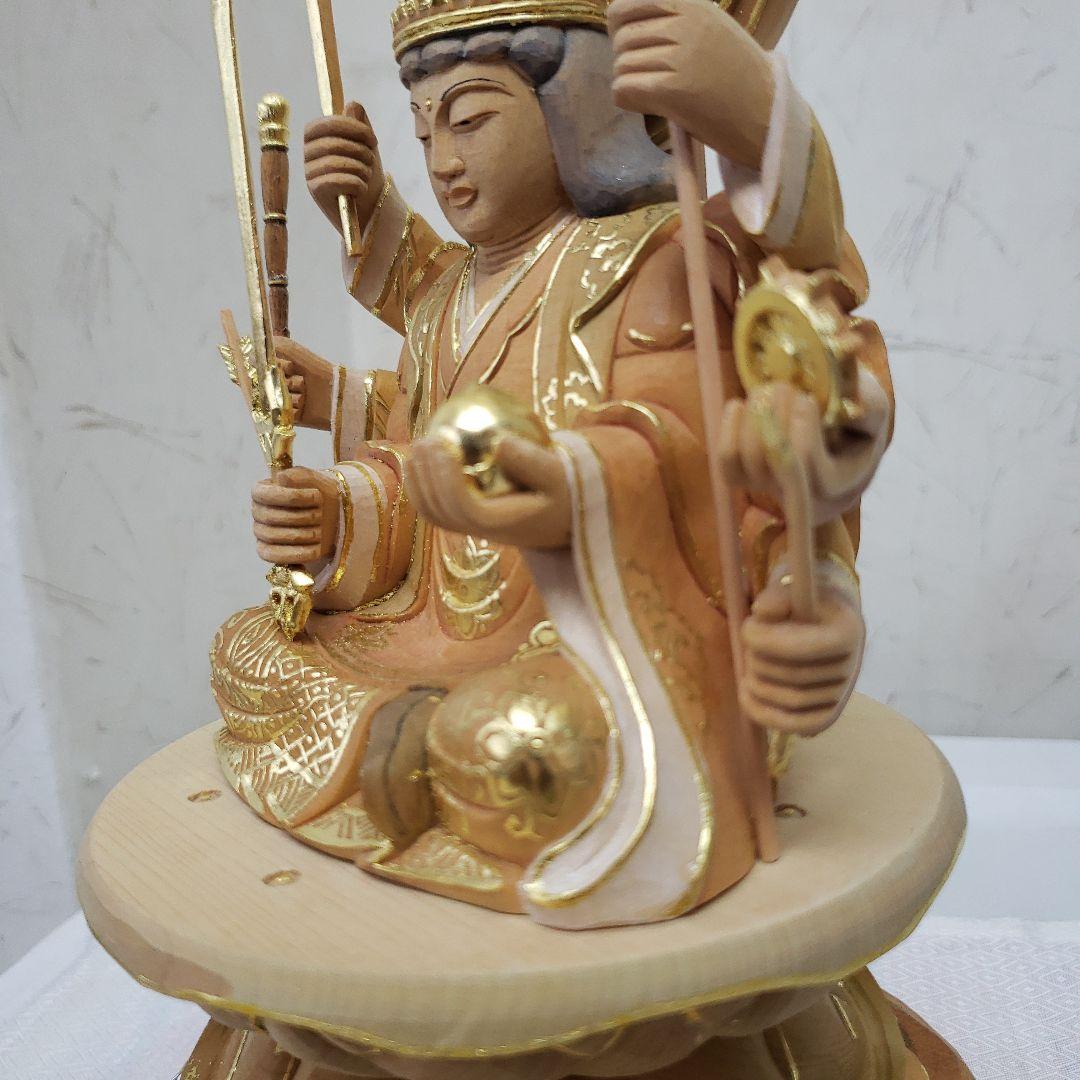 Ｂフライデー蔵出し特価淡彩色切りがね仏像◆ヒバ材 八臂弁才天(弁財天)3寸立◆