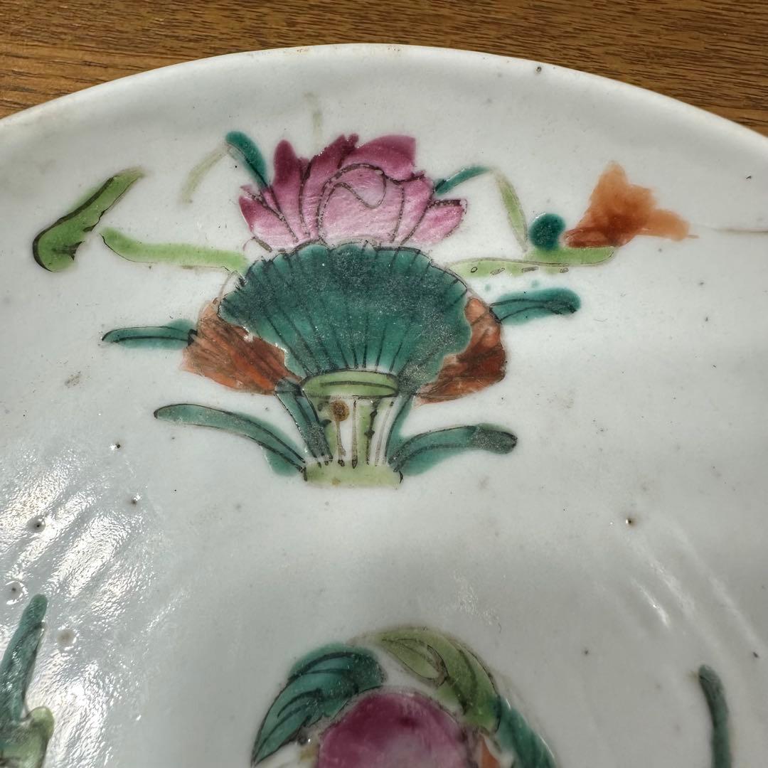清末　時代物　旧蔵　花柄陶磁器プレート　染め付け古美術品