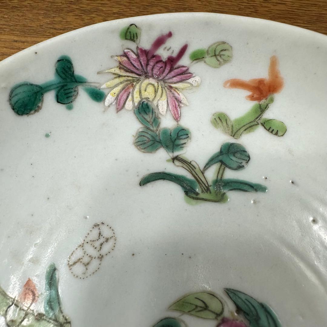 清末　時代物　旧蔵　花柄陶磁器プレート　染め付け古美術品