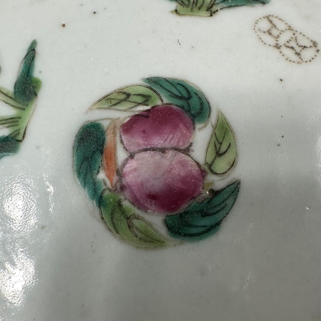 清末　時代物　旧蔵　花柄陶磁器プレート　染め付け古美術品