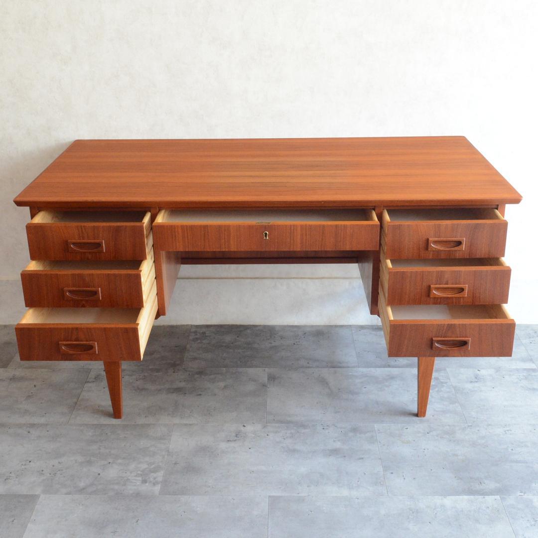 シロップデンマーク 北欧ヴィンテージ チーク デスク 鍵付 北欧家具 机