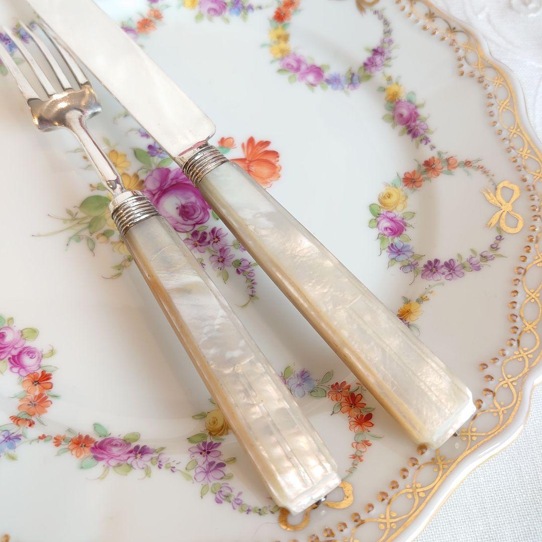 白蝶貝　マザーオブパール　純銀　カトラリー　ナイフ　フォーク　スターリング