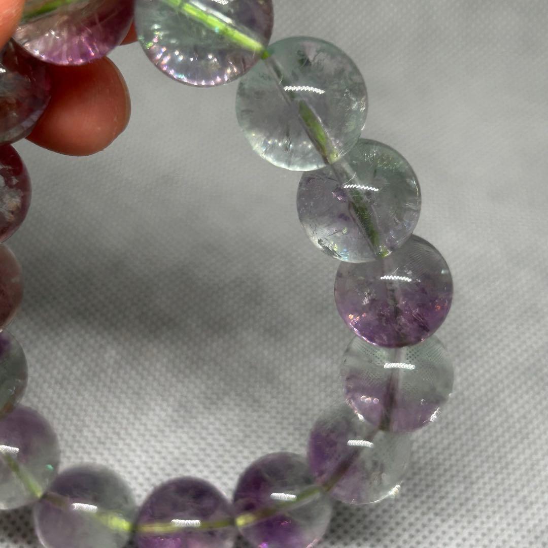 高品質　バイカラー　フローライト　紫　緑　虹だらけ　ブレスレット　14mm玉