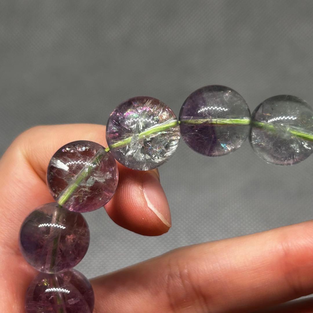 高品質　バイカラー　フローライト　紫　緑　虹だらけ　ブレスレット　14mm玉