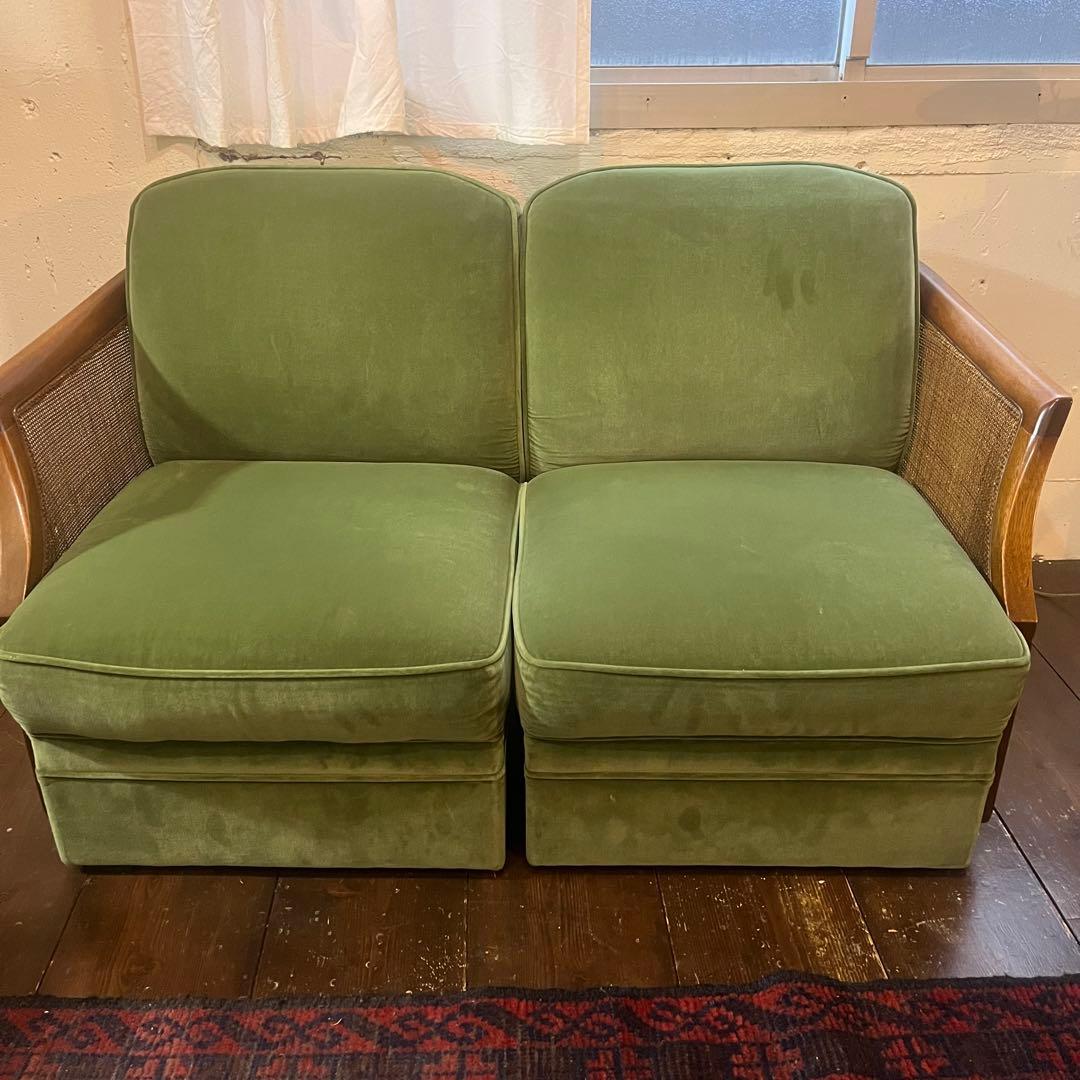 maruni 地中海 2人掛けソファ ウッドフレーム ラタン ベロア マルニ