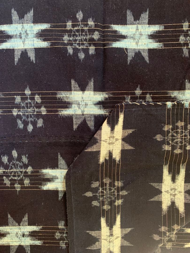 藍染　古布　絵絣　浅葱色　4幅