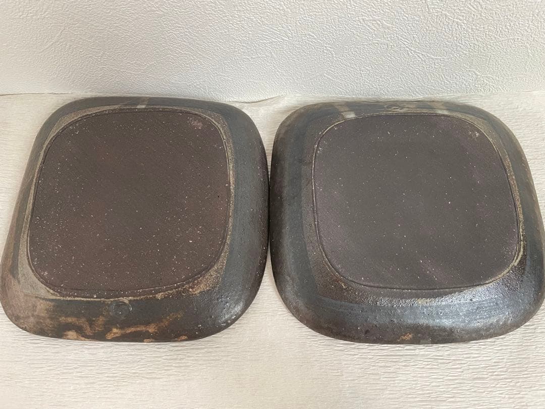 市岡 泰 四角 丸 プレート 2枚 セット 陶器 作家