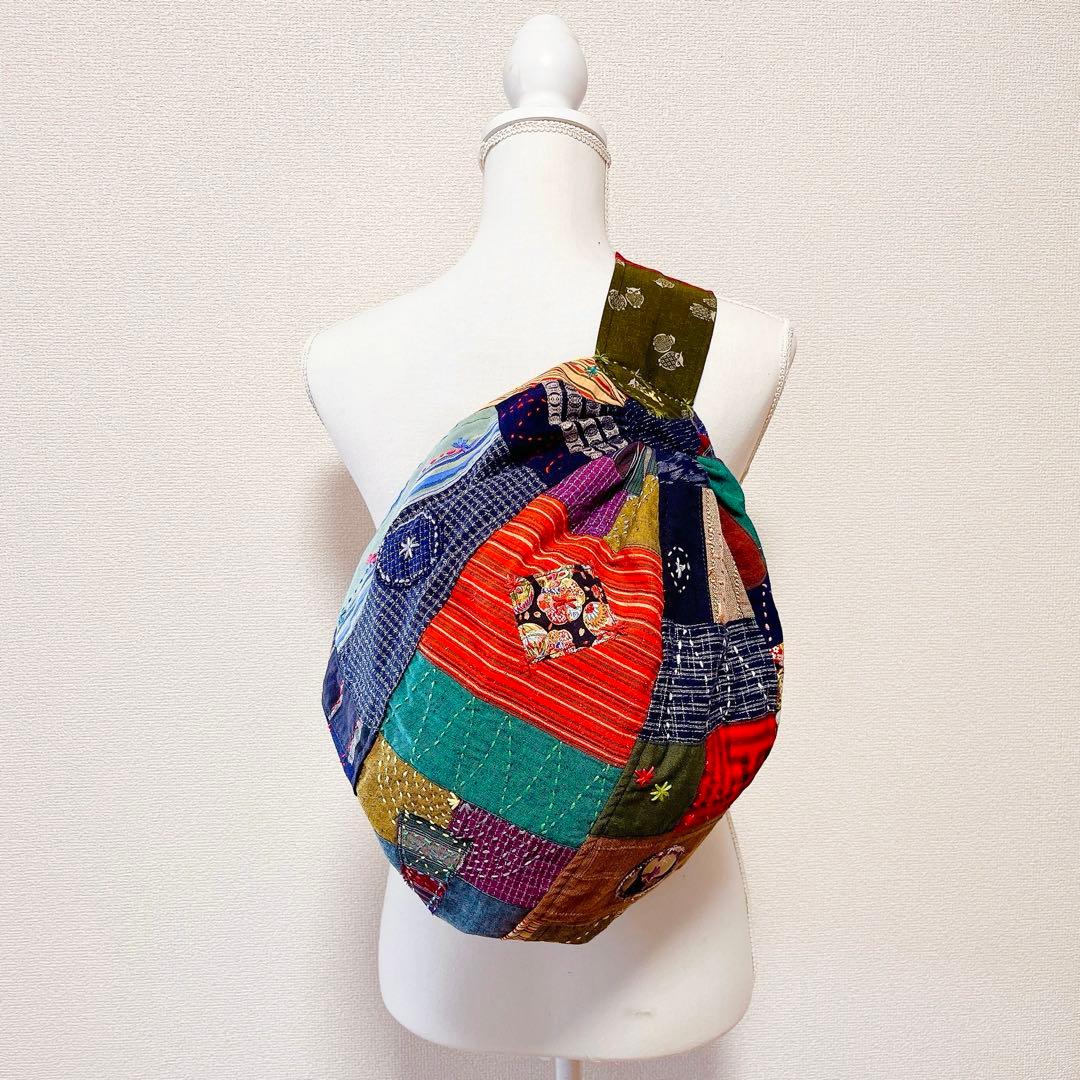 【81番】和柄　刺し子とパッチワークのリュック　ボディバッグ
